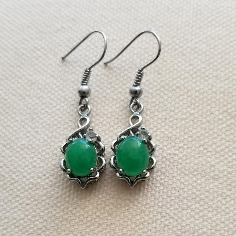 Green and silver-tone drop earrings